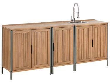 3 Piece Outdoor Kitchen Set with Sink IVREA Brown/ Silver Certified Acacia Wood
