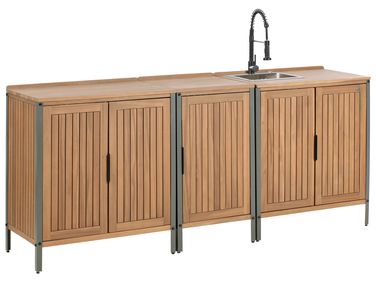 Outdoor-Küche 3er Set mit Spüle IVREA Braun / Schwarz zertifiziertes Akazienholz