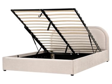 Bett mit Stauraum QUILLIEN Chenillegewebe Hellbeige 160 x 200 cm