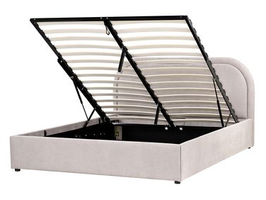 Bett mit Stauraum QUILLIEN Chenillegewebe Taupe 140 x 200 cm