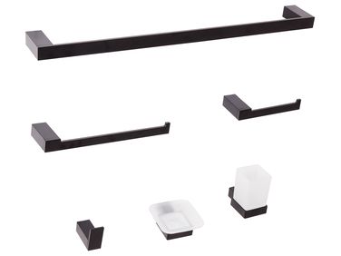 Badezimmerhalter Set 6-teilig TUMACO mit Handtuchstangen und -haken Schwarz