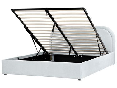 Bett mit Stauraum QUILLIEN Chenillegewebe Hellblau 160 x 200 cm