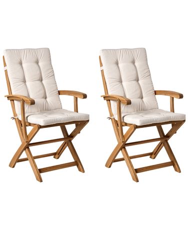 Set mit 2 Stühlen und Sitzkissen MAUI PREMIUM Akazienholz Hellbeige