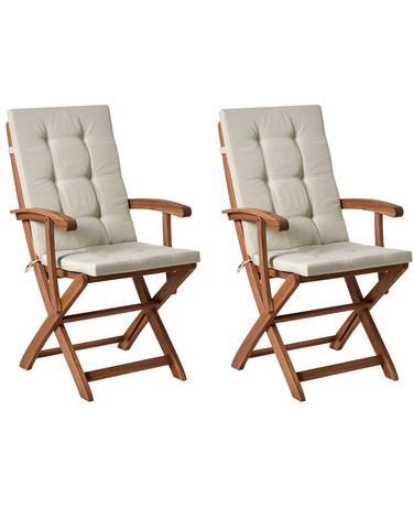 Set mit 2 Stühlen und Sitzkissen MAUI PREMIUM Akazienholz Taupe
