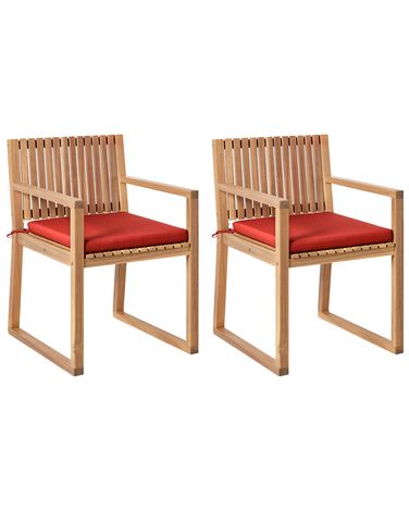 Set mit 2 Stühlen und Sitzkissen SASSARI PREMIUM zertifiziertes Akazienholz Rot