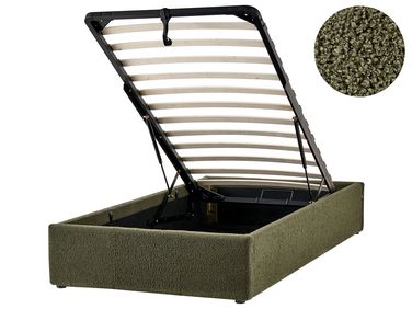 Ottoman Bed without Headboard DINAN Boucle Dark Green 90 x 200 cm (EU Single)