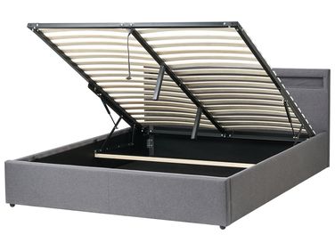 Ottoman Bed with LED ARMELLE Fabric Dark Grey 160 x 200 cm (EU King Size)