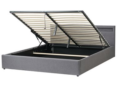 Ottoman Bed with LED ARMELLE Fabric Dark Grey 180 x 200 cm (EU Super King)