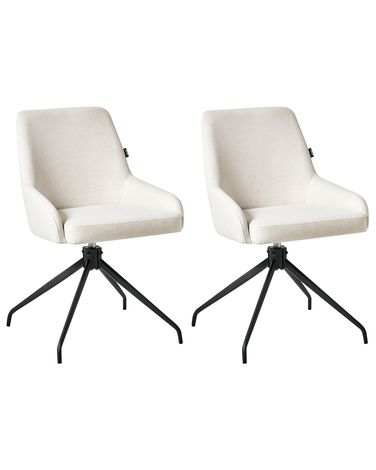 Esszimmerstuhl 2er Set drehbar JENNER Stoff Cremeweiß