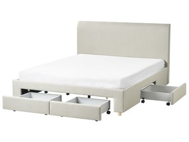 Bed with Storage Drawers SOUTRIN Fabric Beige 160 x 200 cm (EU King Size)