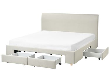 Bed with Storage Drawers SOUTRIN Fabric Beige 180 x 200 cm (EU Super King)