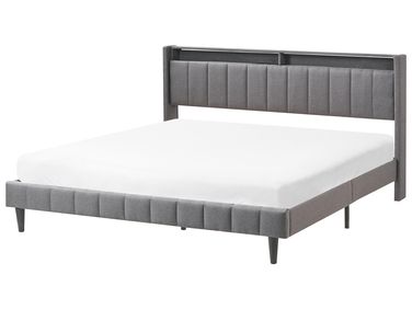 Bett mit LED BEAULIEU Stoff Dunkelgrau 180 x 200 cm mit Stauraum mit USB-Anschluss
