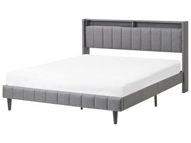 Bett mit LED BEAULIEU Stoff Dunkelgrau 160 x 200 cm mit Stauraum mit USB-Anschluss