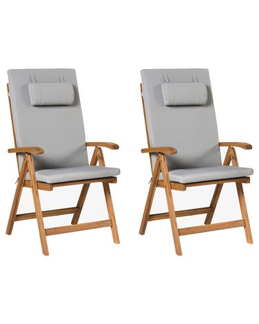 Set mit 2 Stühlen und Sitzkissen JAVA PREMIUM Akazienholz Hellgrau