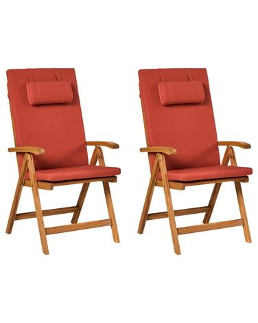 Set mit 2 Stühlen und Sitzkissen JAVA PREMIUM Akazienholz Rot