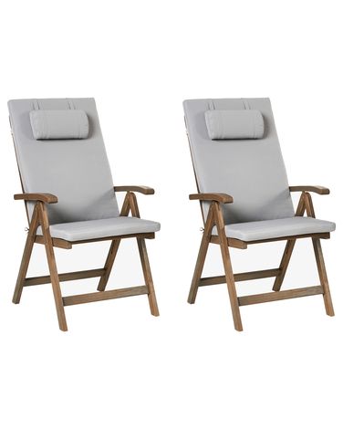 Set mit 2 Stühlen und Sitzkissen AMANTEA PREMIUM Akazienholz Hellgrau