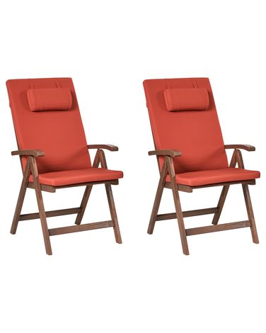Set mit 2 Stühlen und Sitzkissen AMANTEA PREMIUM Akazienholz Rot