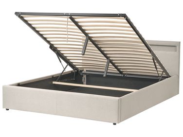 Ottoman Bed with LED ARMELLE Fabric Beige 160 x 200 cm (EU King Size)