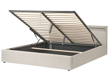 Ottoman Bed with LED ARMELLE Fabric Beige 180 x 200 cm (EU Super King)