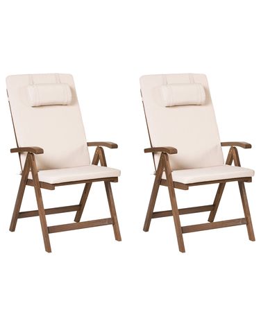 Set mit 2 Stühlen und Sitzkissen AMANTEA PREMIUM Akazienholz Hellbeige