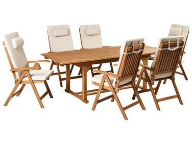 Garden Dining Set 6 Seater JAVA PREMIUM Light Beige Acacia Wood