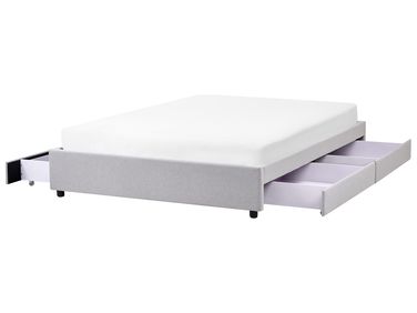 Bett mit Schubladen ohne Kopfteil PRADES Stoff Hellgrau 160 x 200 cm