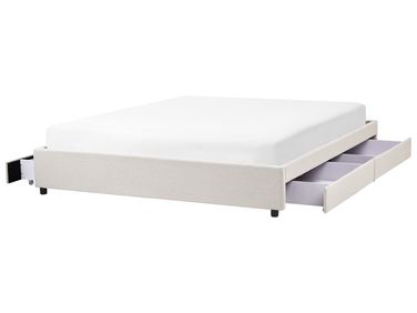 Bett mit Schubladen ohne Kopfteil PRADES Stoff Hellbeige 180 x 200 cm