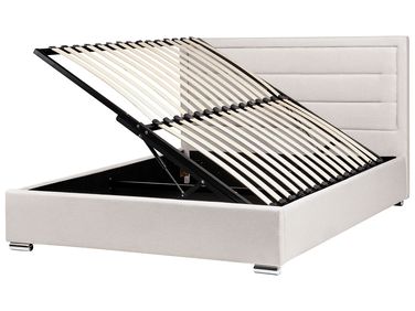 Ottoman Bed ROUEN Fabric Light Beige 160 x 200 cm (EU King Size)
