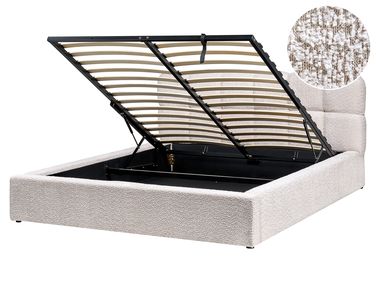 Ottoman Bed BASTON Boucle Light Beige 160 x 200 cm (EU King Size)