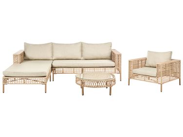 Lounge Set mit Tisch 4-Sitzer CALASETTA rechtsseitig Beige Polyrattan