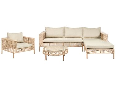 Lounge Set mit Tisch 4-Sitzer CALASETTA linksseitig Beige Polyrattan