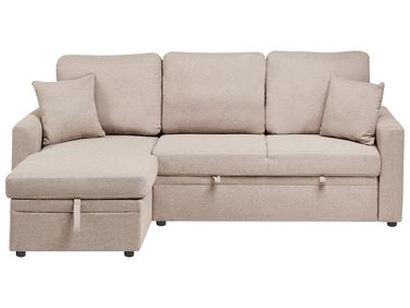 Eckschlafsofa 3-Sitzer NASSJO Kunstleinen Hellbraun rechtsseitig